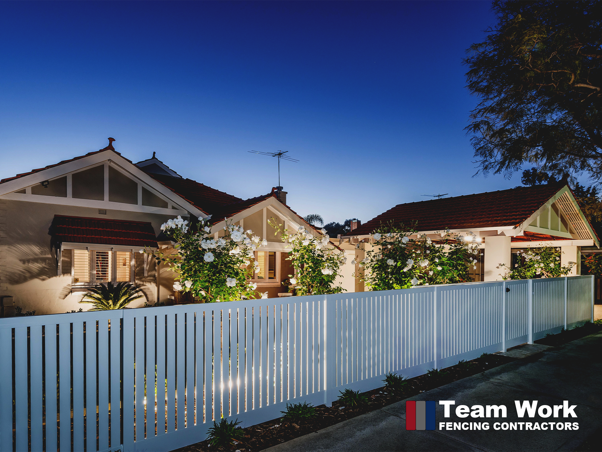 White Aluminum Vertical Slat Fencing in Perth by Team Work Fencing Contractors