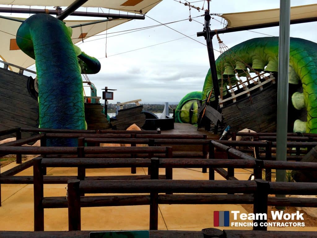 Theme Park custom timber fencing in Kraken Slide at Adventure World in Bibra Lake Western Australia