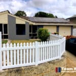PVC picket fence is a great alternative to hardwood picket fence. Residential property installed with white PVC picket fencing in Perth, WA.