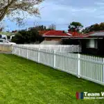 PVC fencing in a new English Flat style, supplied and installed by Team Work Fencing Contractors in Perth.