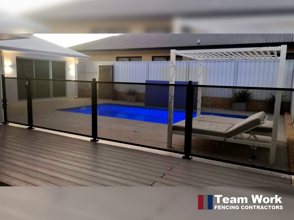 Perforated marine-grade aluminium pool fencing by Team Work Fencing Contractors Perth
