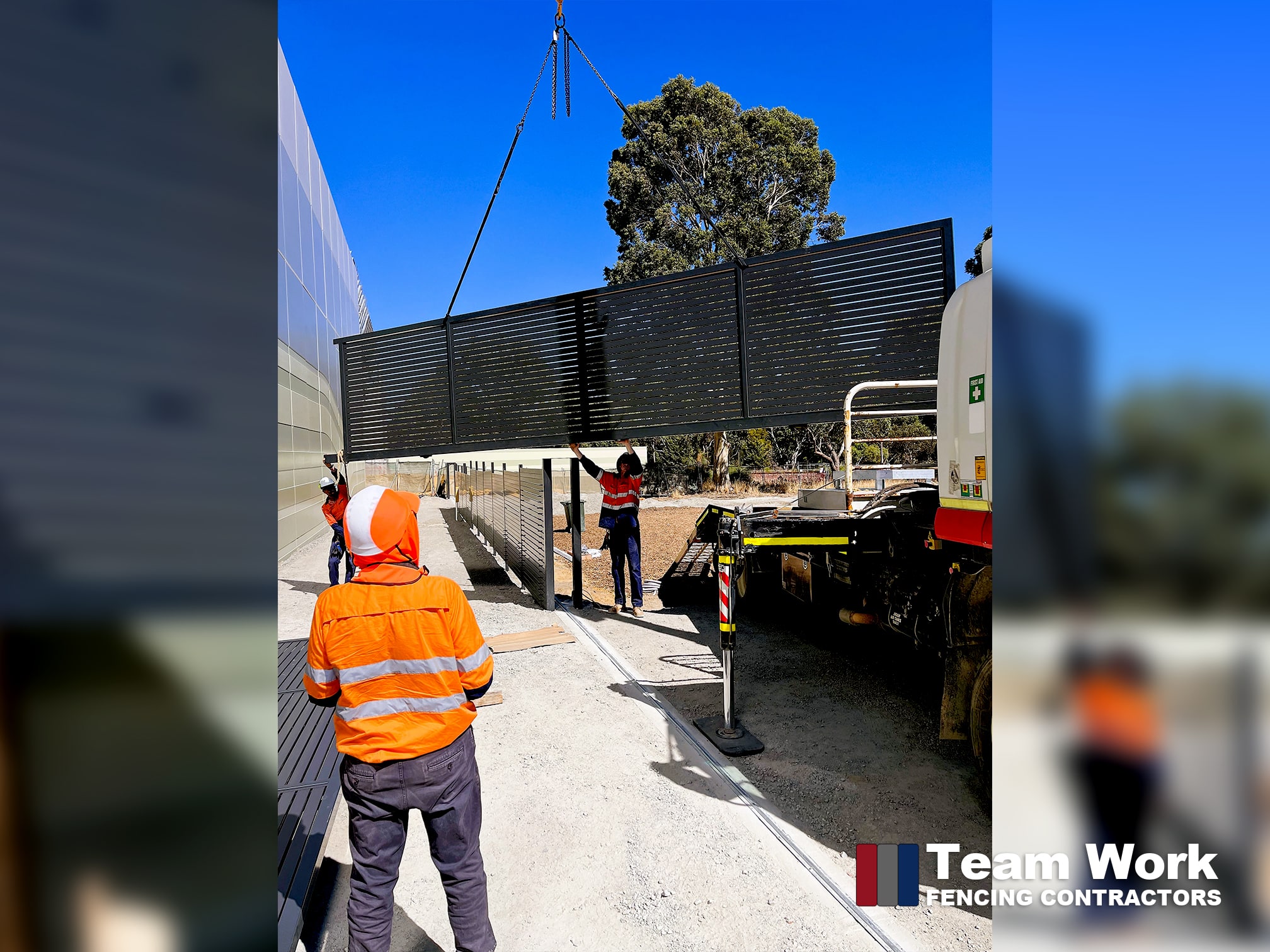 Slat sliding gate crane lift install in Perth, WA