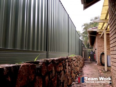 Basalt Colorbond Fence with Allywall Retaining Installed in Nedlands WA