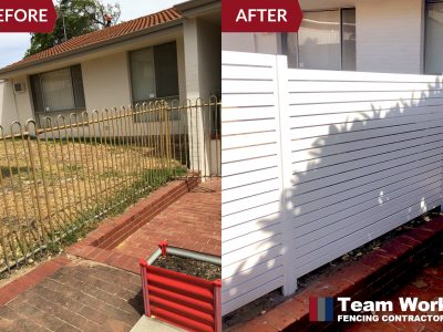Before After Photo - White Horizontal Aluminium Fence Perth Installation