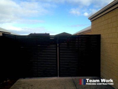 Black EZI slat fence and gate front view Perth WA