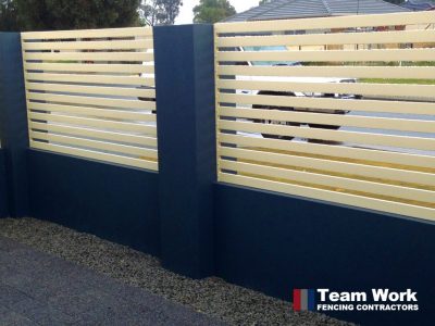 Cream Colored Ezi Slat Fence in Blue Contrast Installed in Perth WA