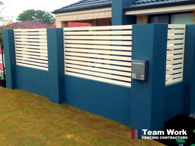 Blue and White Ezi Slat Fence Contrast in Perth WA