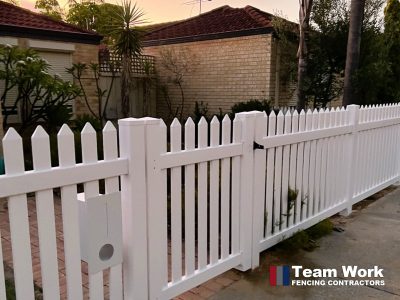 English Flat Top PVC Picket Fence with Letterbox - Ellenbrook WA