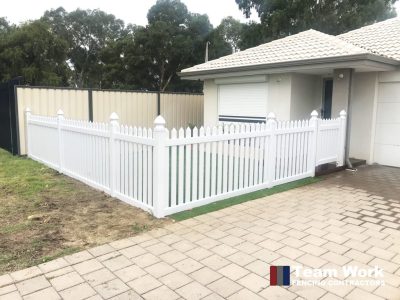 New English Flat White Picket Fencing Installation Perth