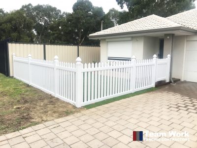 New English Flat White Picket Fence and Gate Installation in WA by Team Work Fencing