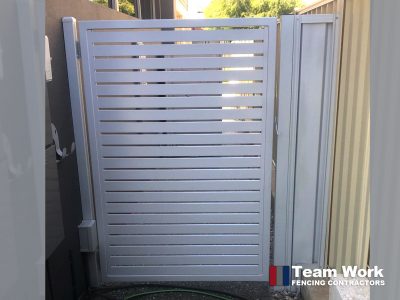White EZI Slat Gate Installation by Team Work Fencing Contractors Perth