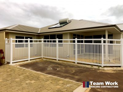 Wembley style white PVC picket fencing installed in Perth WA