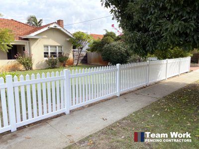 White PVC Straight picket Fence Installation in Perth