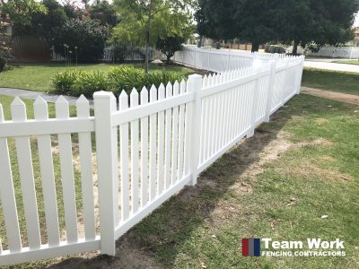 White PVC Flat Picket Fencing Installation Perth