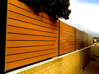 Wood Effect Finish Horizontal Aluminium Slat Fencing Perth